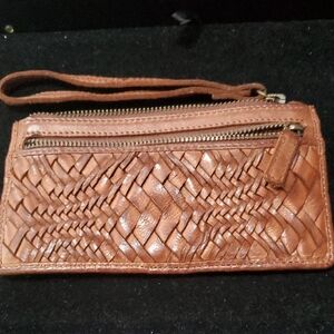 Women's Woven Leather Wristlet Clutch - Brown